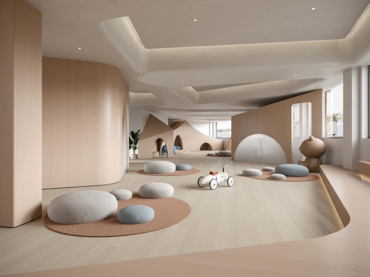 小蓝鲸石晶地板墙板幼儿园早教机构装修效果图