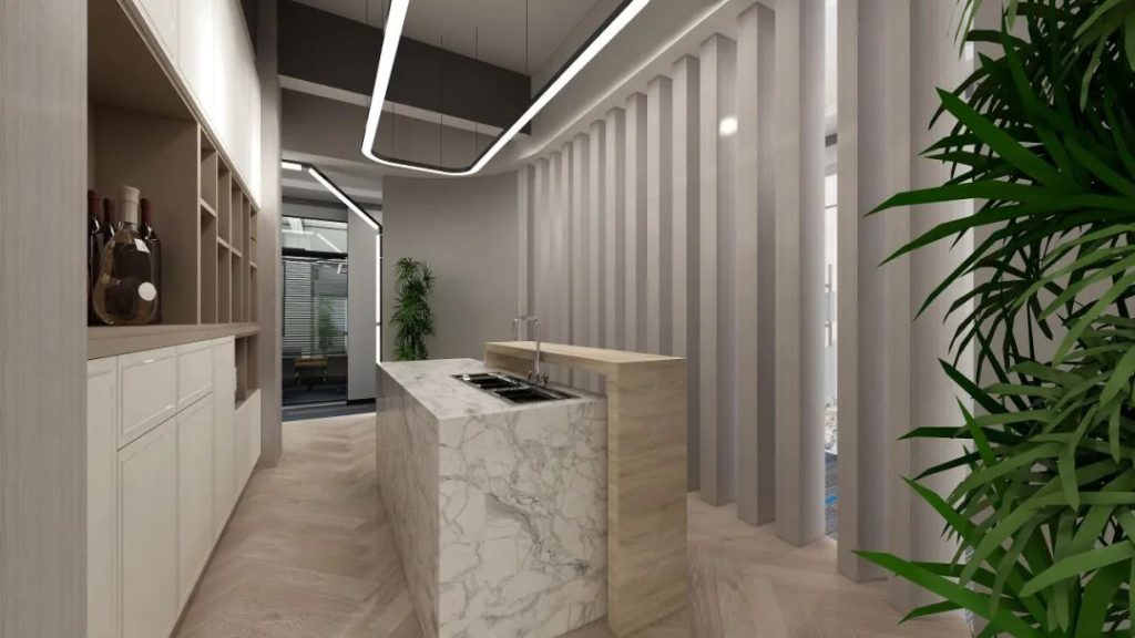 小蓝鲸石晶地板开放厨房装修效果