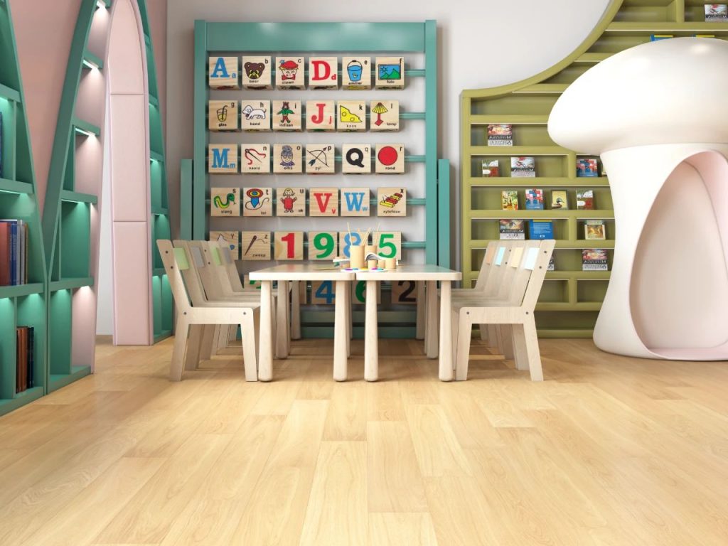 小蓝鲸石晶地板、石晶墙板幼儿园装修效果图案例